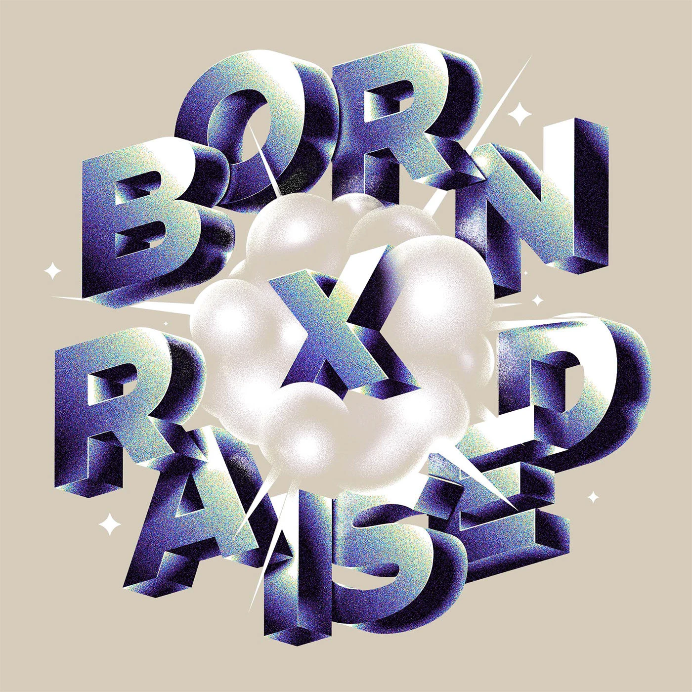 Type 1.1 stipple shaded 3D typography on neutral field