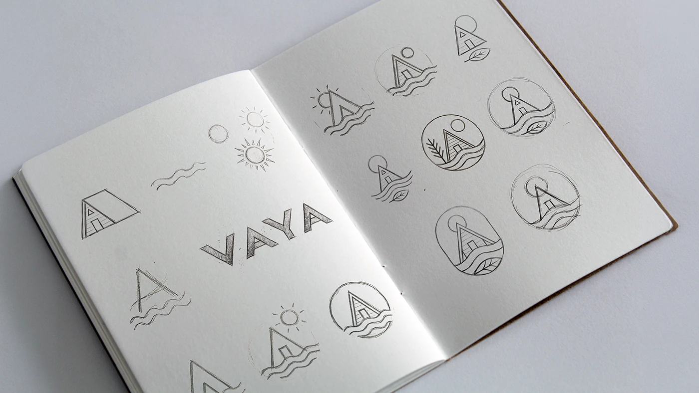 VAYA Vakantiepark branding sketchbook pencil logo sketches by Alex Maikoe