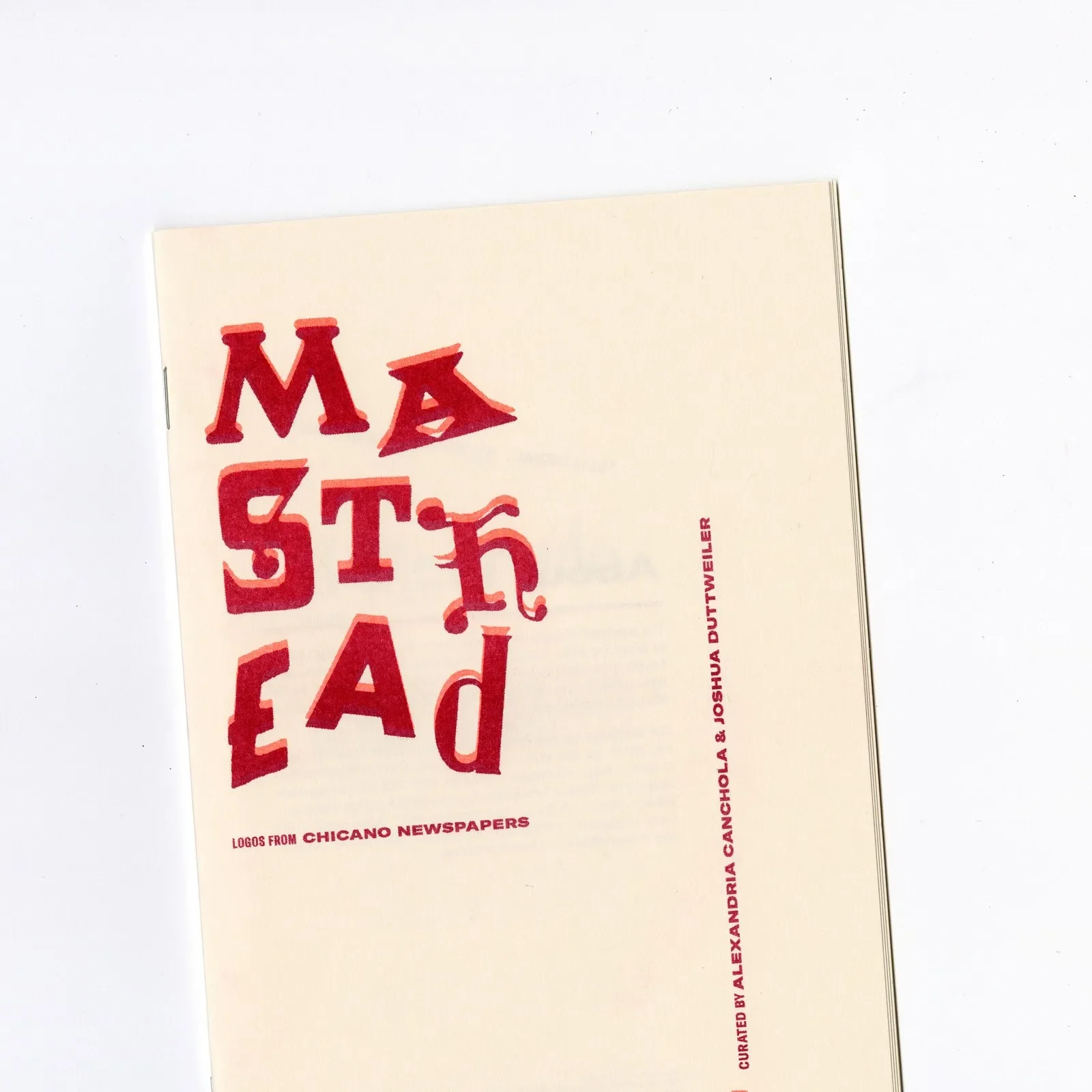 Masthead Zine cover: stacked red letterpress masthead type on cream stock