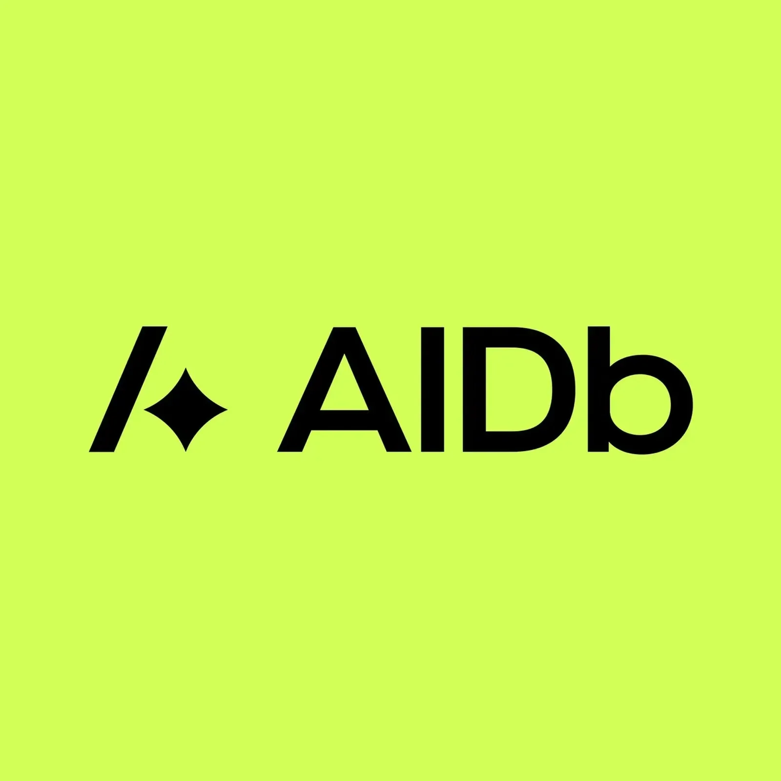 AIDb identity wordmark, slash-and-spark mark on bright green