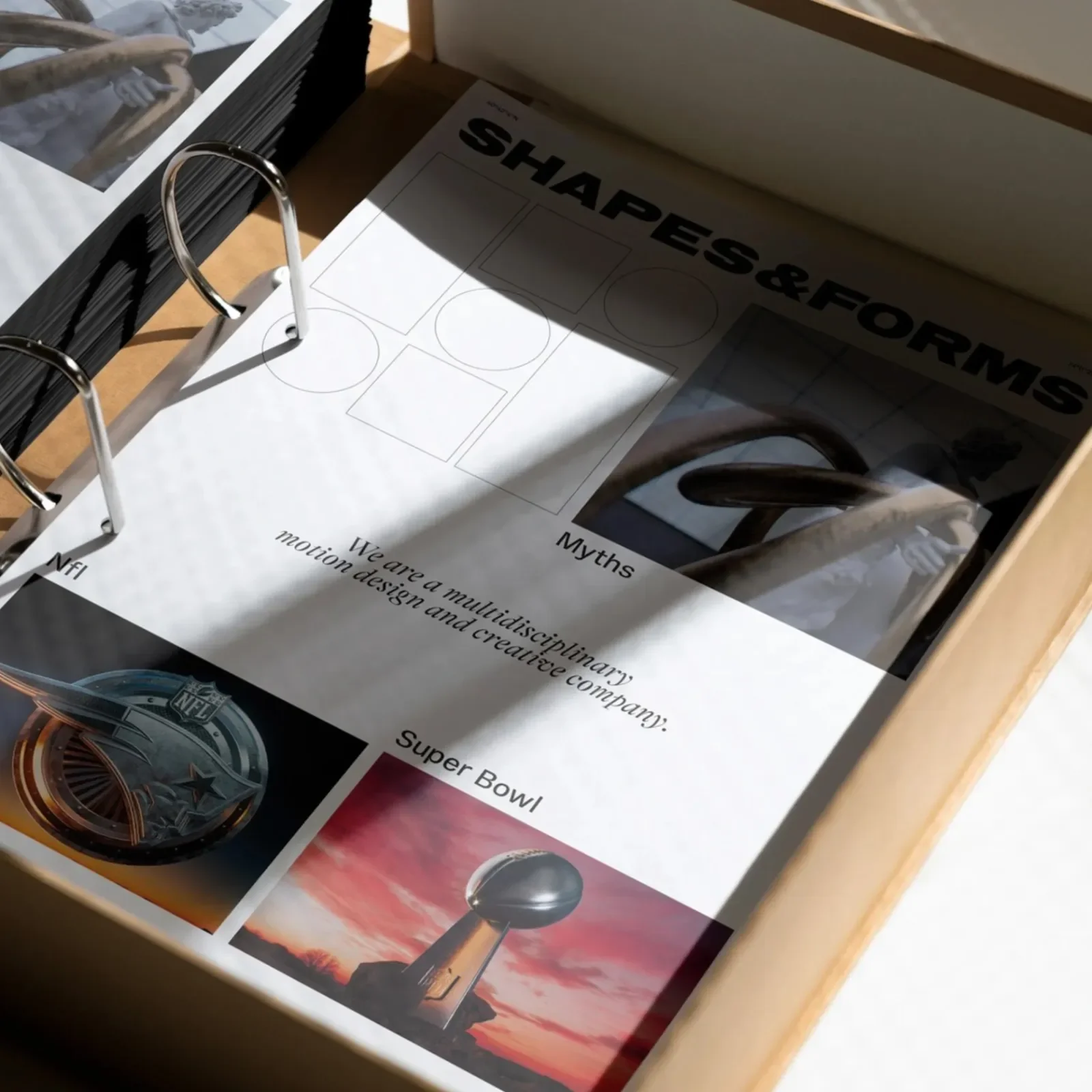 Shapes & Forms graphic design system overview and stationery flat lay with logo wordmark, color palette cards, and typography by Florian Cornut