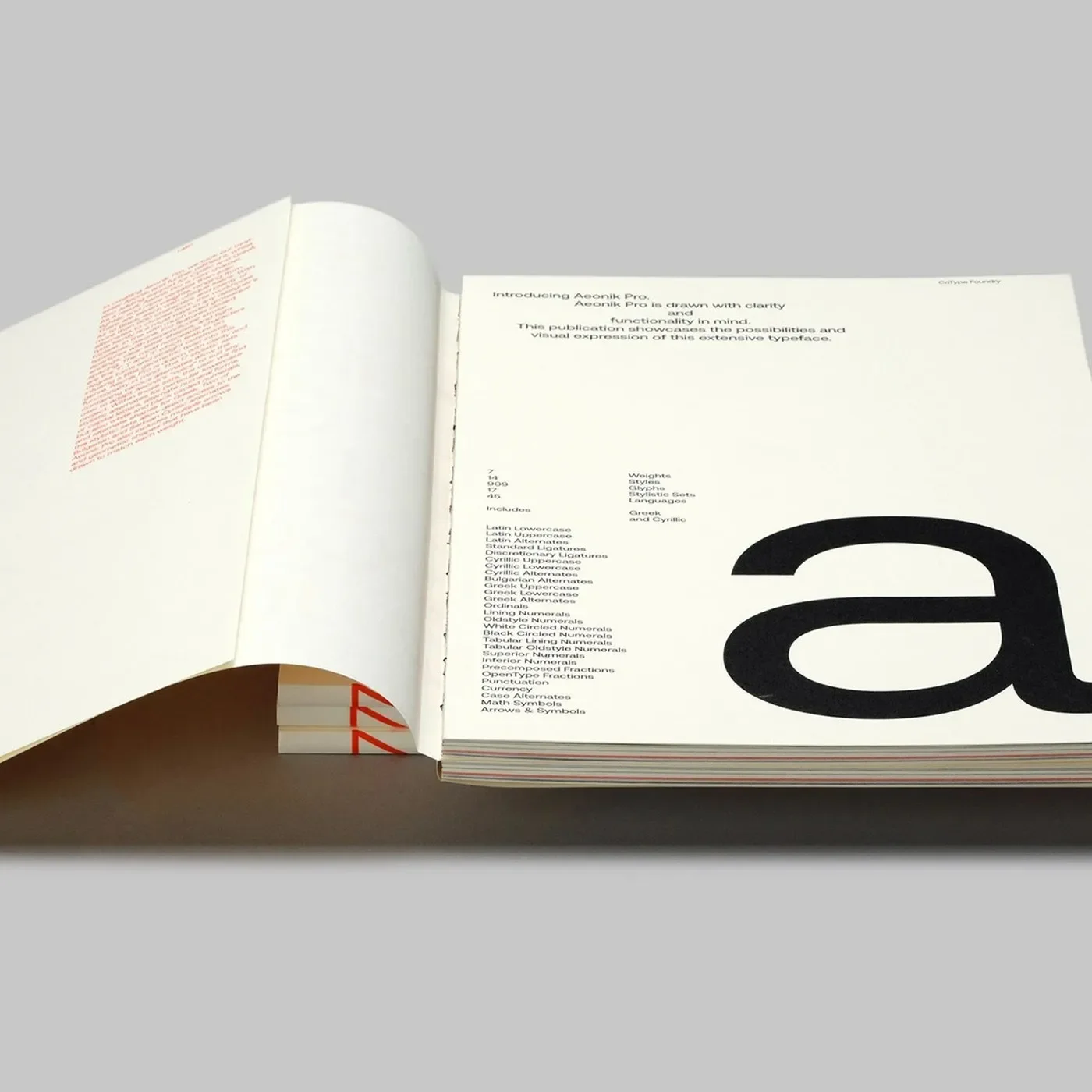 Aeonik Pro sans-serif variable font specimen book cover design showing bold typographic scaling