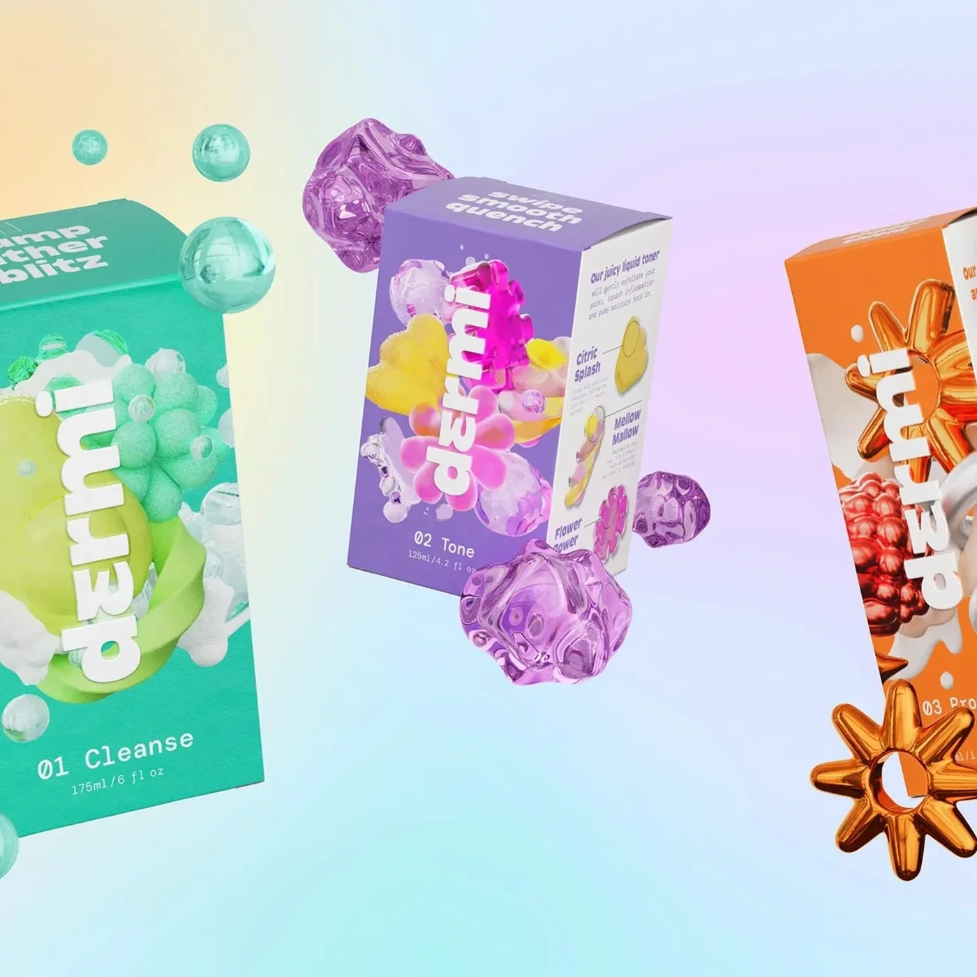 Dermi packaging design brand board featuring outer carton boxes and centered logo by Robot Food