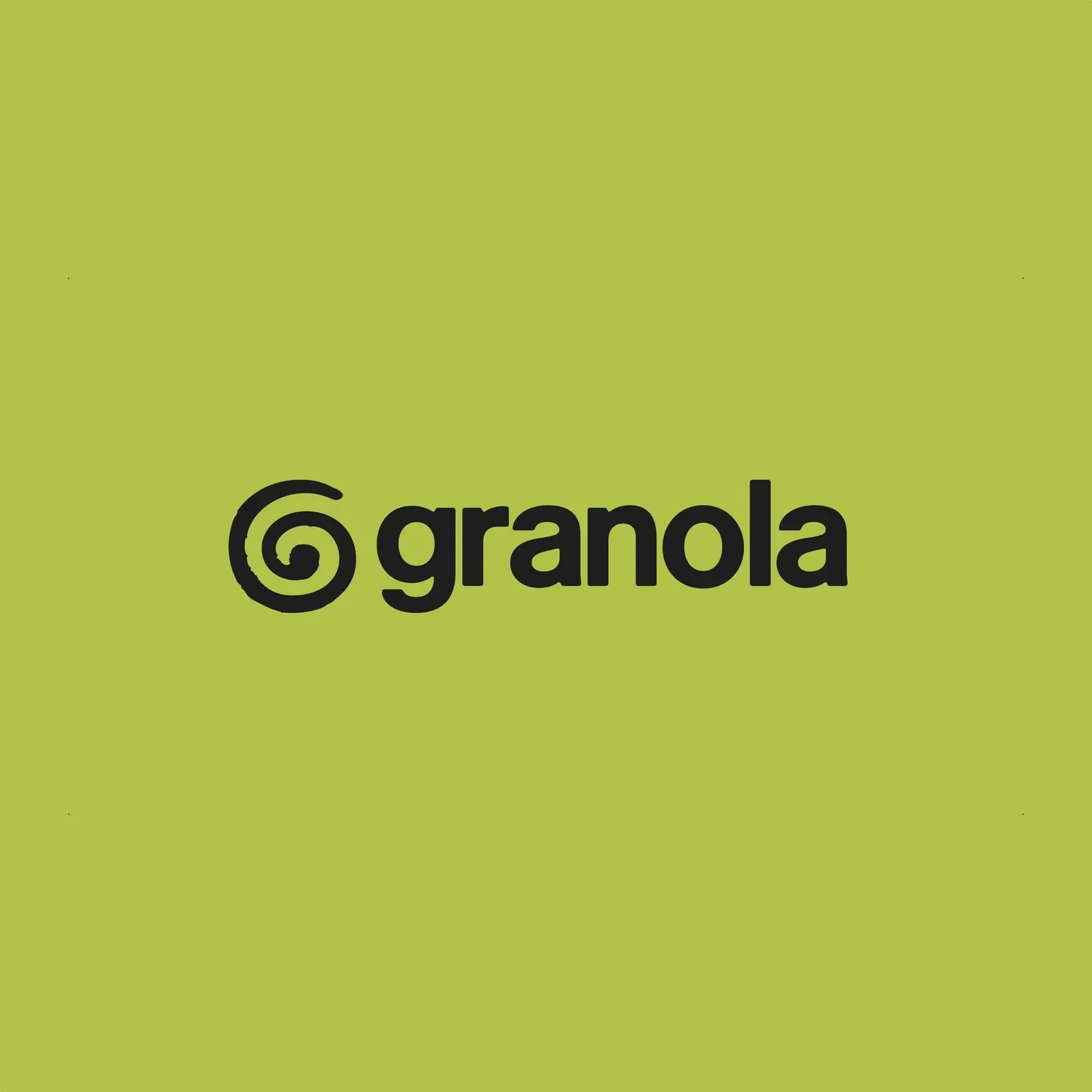 Granola logo lockup on acid lime background — hand-drawn spiral mark with Melange wordmark — brand identity design by Ragged Edge