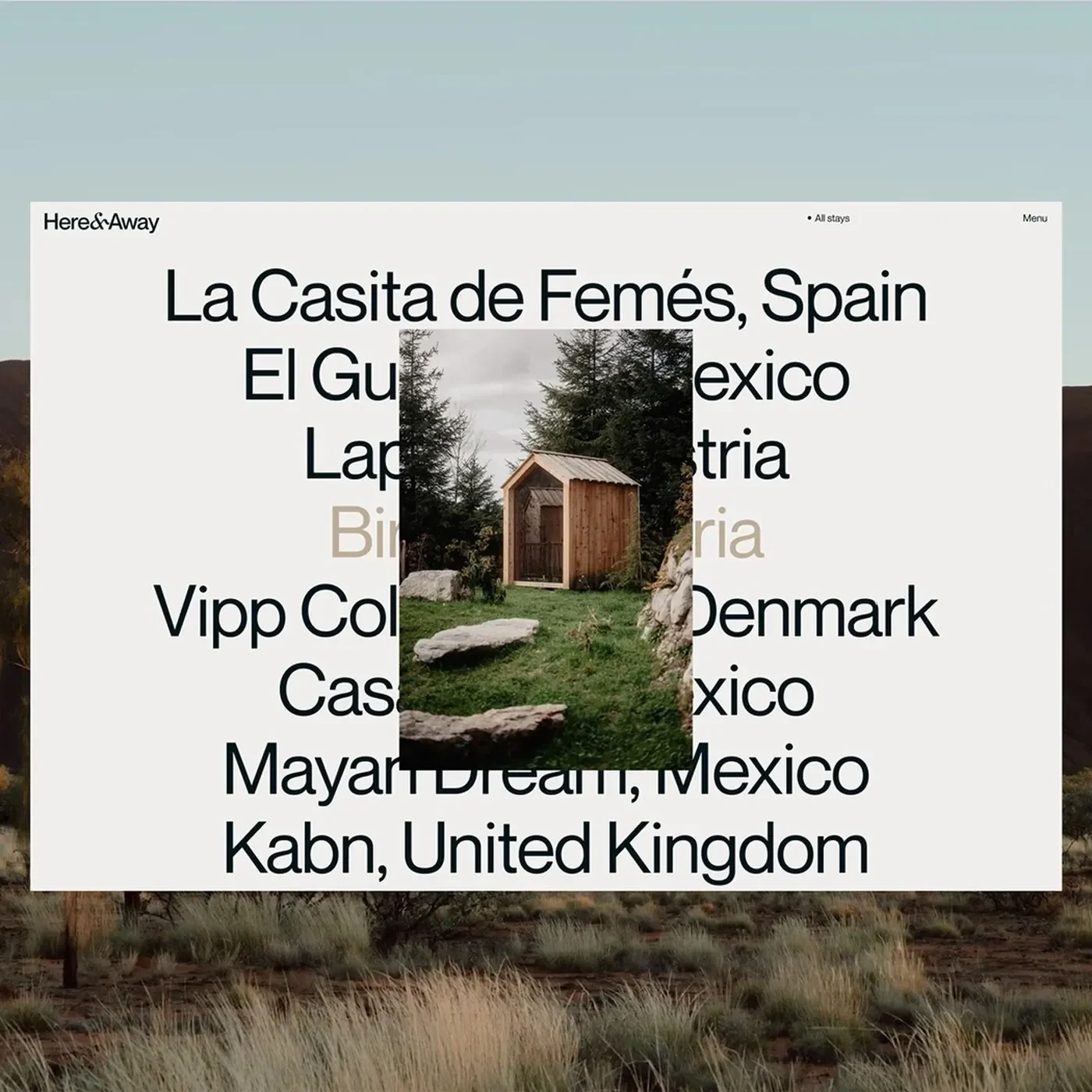 here away web design full-bleed destination photography navigation
