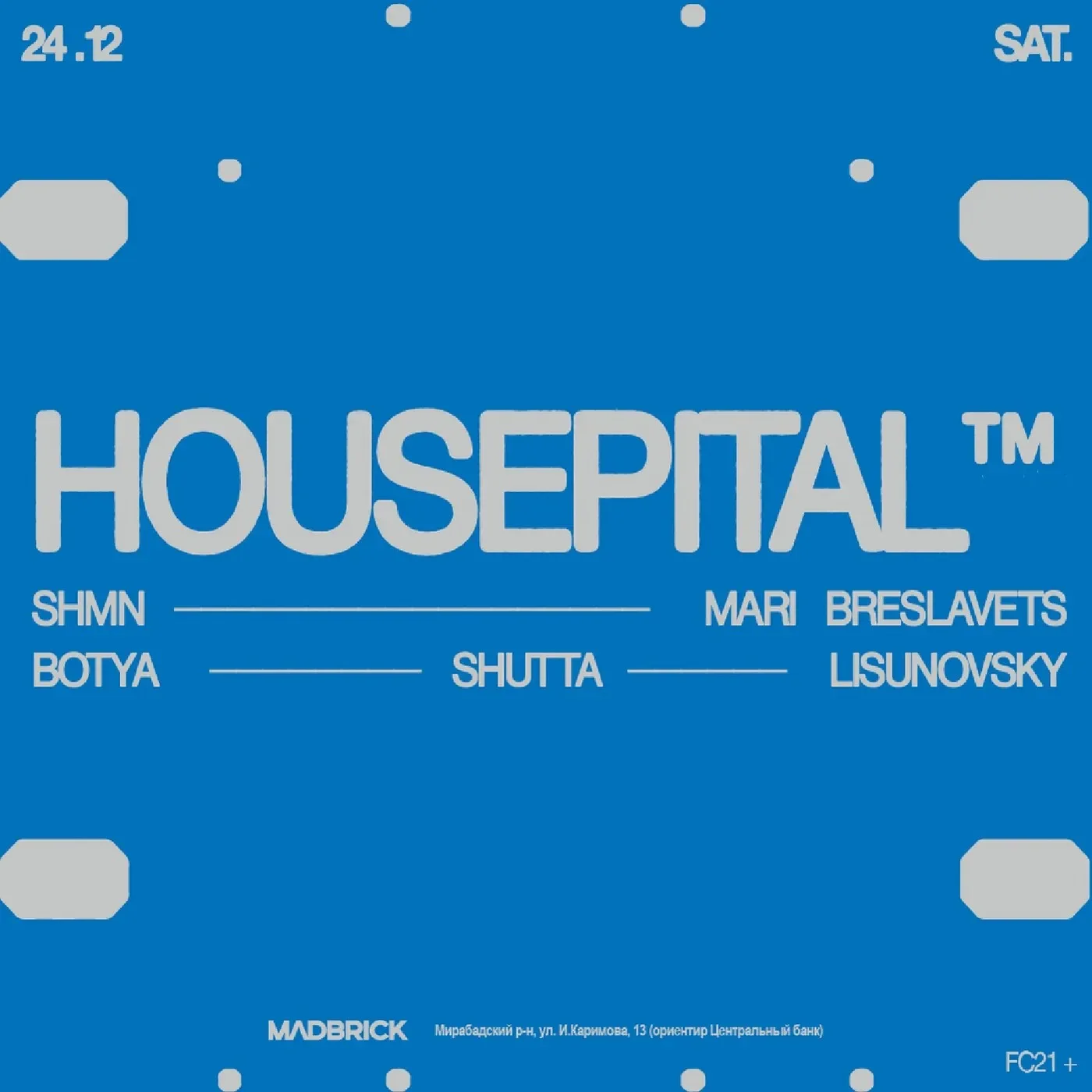 Housepital event branding poster with cobalt blue field and custom grotesque display typography