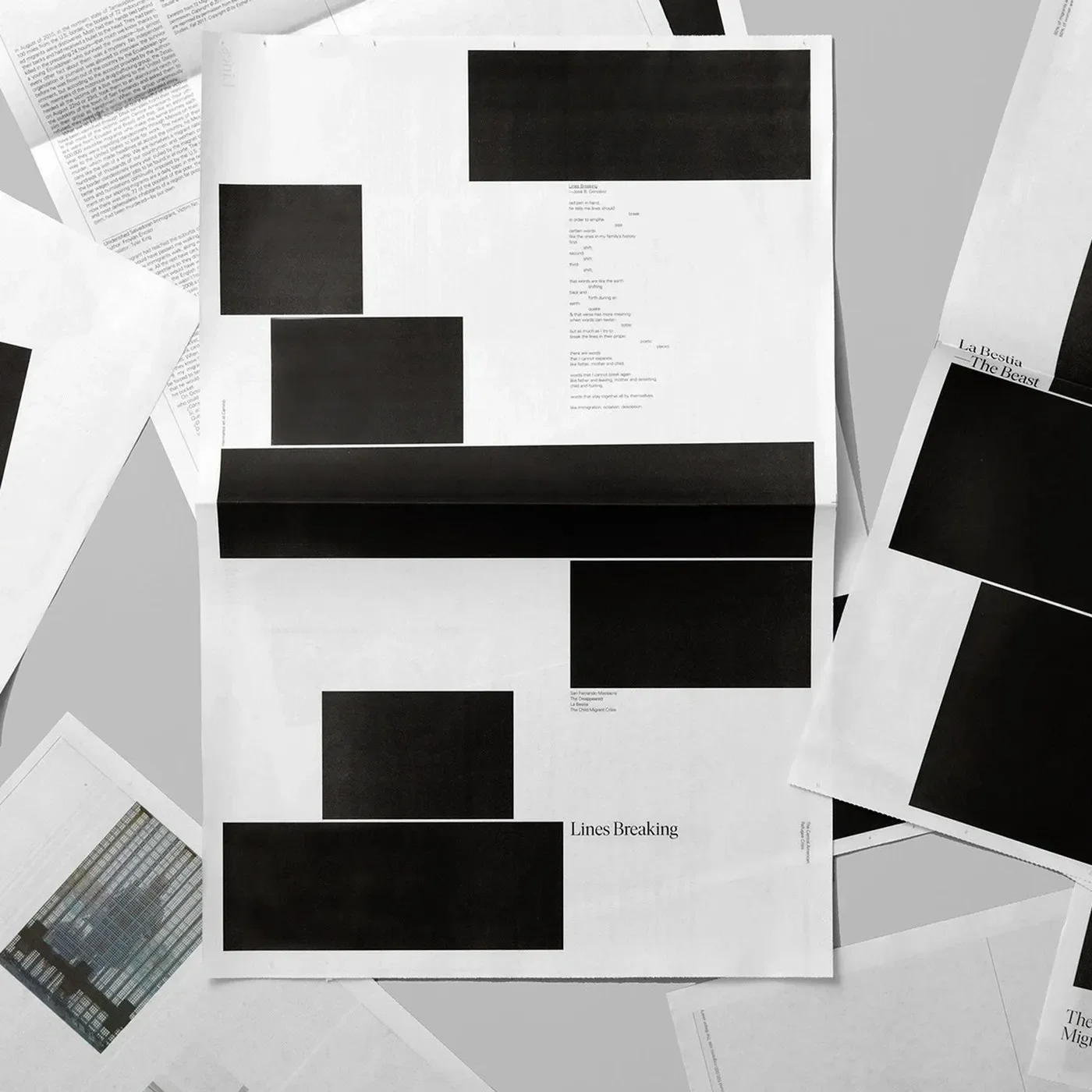 Lines Breaking Newspaper broadsheet cover editorial design by Underline Studio