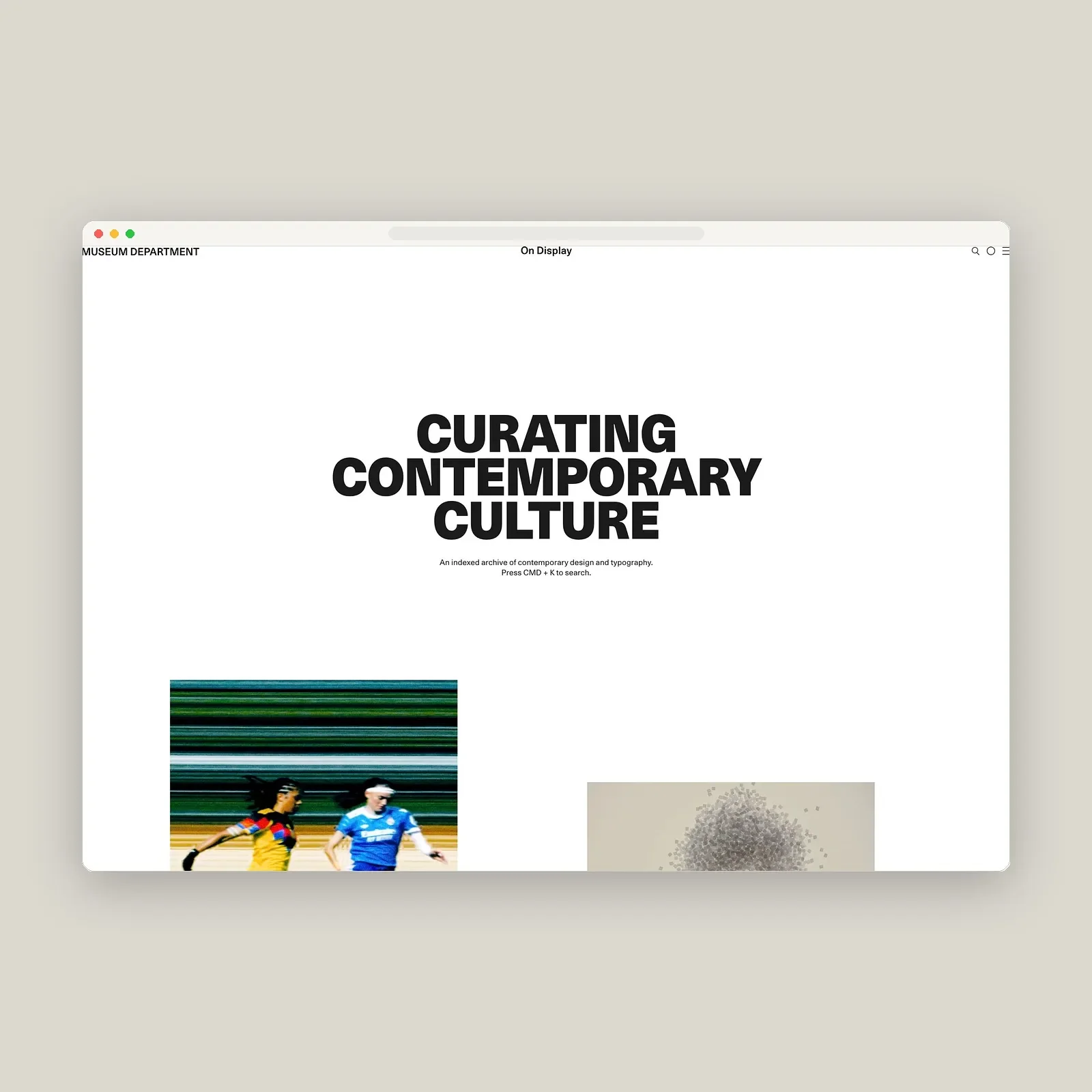 Museum Department homepage hero viewport screenshot — web design by Museum Department