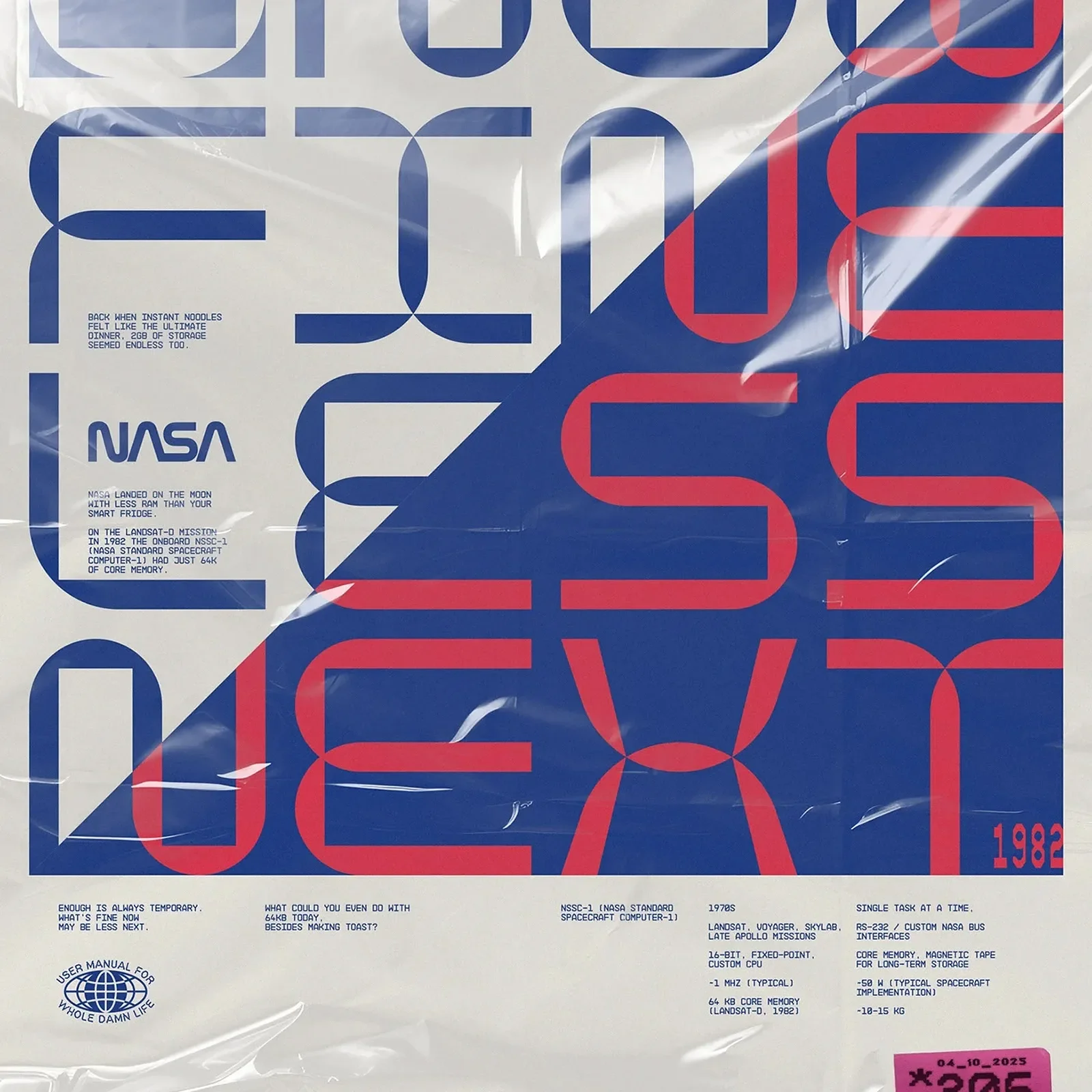 Design system overview and color palette typography grid for NOW FINE LESS NEXT NASA 1982 poster — poster design by Molnár Péter