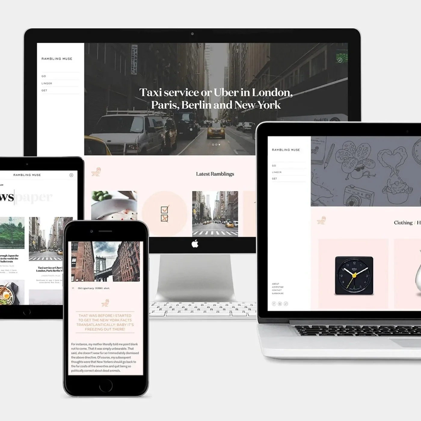 Rambling Muse editorial web design multi-device desktop and mobile ecosystem by SocioDesign