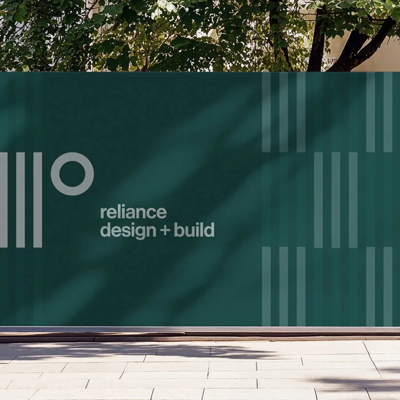 Reliance brand identity architectural home exterior with tree and structural lines