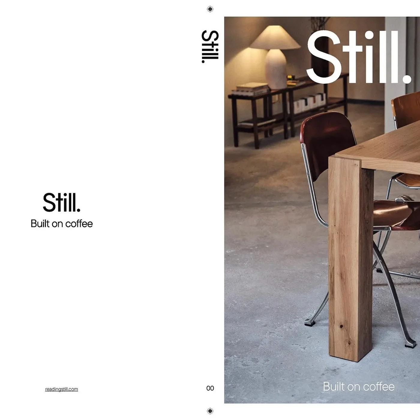 Still Magazine Issue 00 physical cover resting on natural wood surface in editorial design