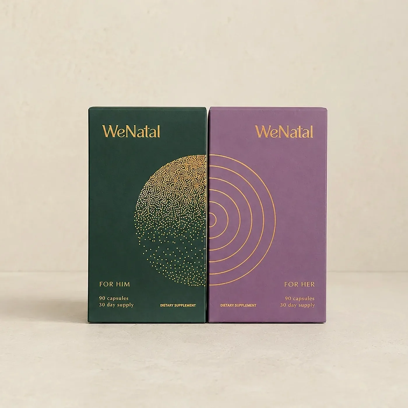 Six-panel color palette grid presenting the serif WeNatal wordmark across mint, maroon, yellow, terracotta, lavender, and forest green