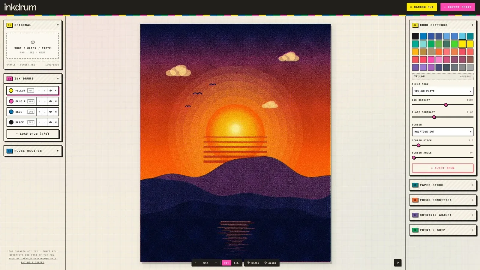 INKDRUM Risograph print simulator web app full cover screenshot