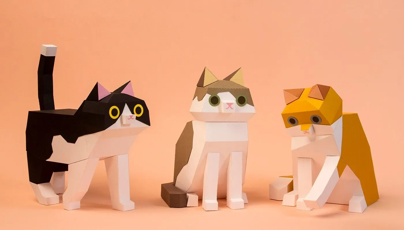 Kitten Paper Kits 3D paper cat sculptures design by Estudio Guardabosques