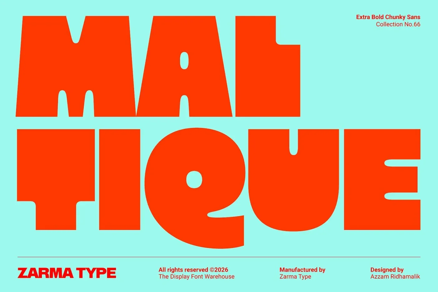 Maltique extra bold chunky sans typography font specimen title by Zarma Type