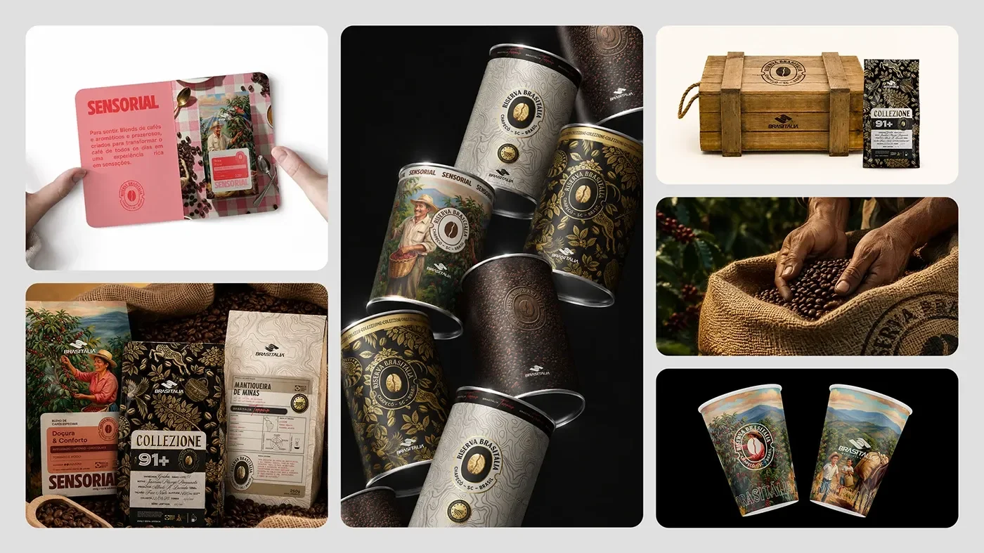 Riserva Brasitália coffee packaging suite by Pablo Eduardo Frandoloso and Chaminé Branding
