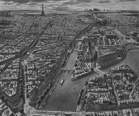 Ink & Watercolor Painting of Paris