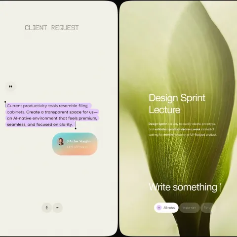 AI workspace UX UI design dashboard: Notis+