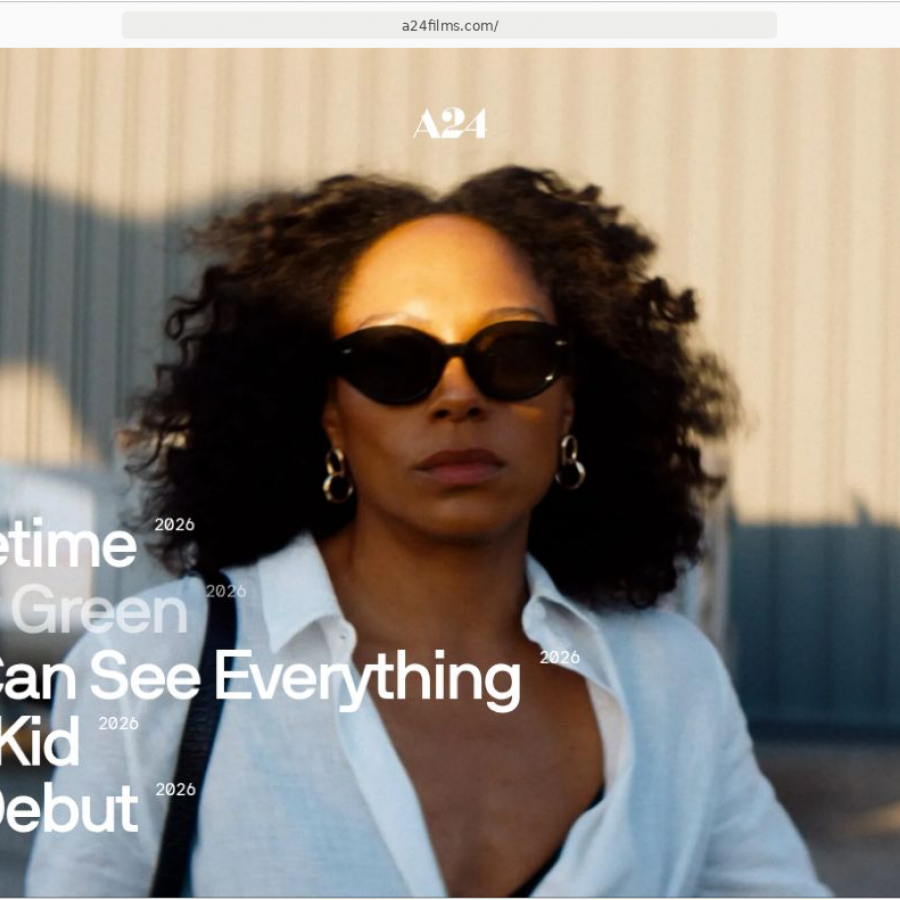 Web design inspiration: A24 homepage with large film titles over cinematic imagery