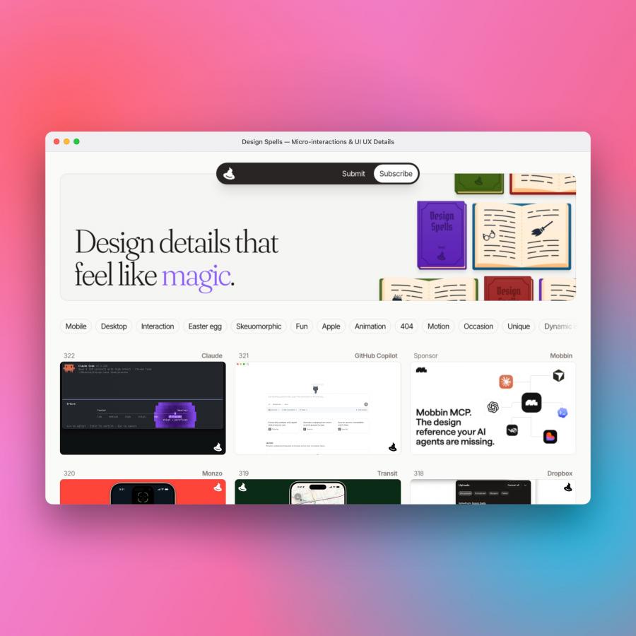 Design Spells UI UX micro-interaction 1:1 square mac hero mockup