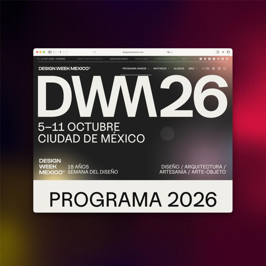 Design Week Mexico 2026 key visual with giant DWM26 wordmark