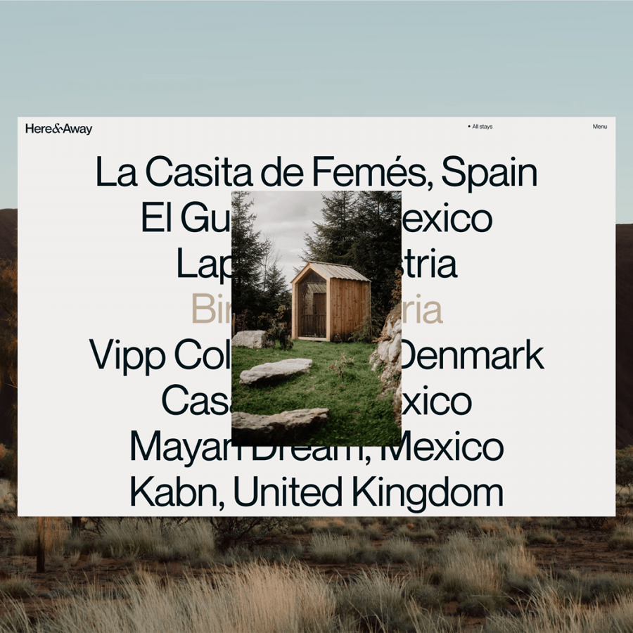 Here Away travel platform ui ux layout hero