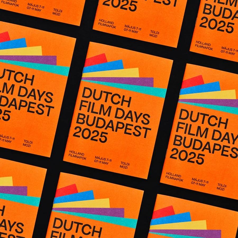 Dutch Film Days poster with bold Dutch orange and clean sans-serif type on a dark field — Dutch Film Days festival branding