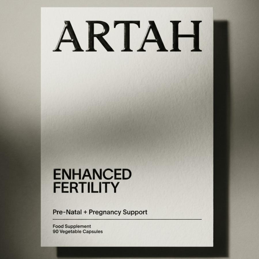 Tactile white outer carton packaging with glossy embossed Artah wordmark and clean typography in branding design