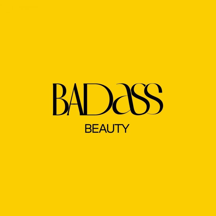 Badass Beauty skincare brand identity packaging design hero composition