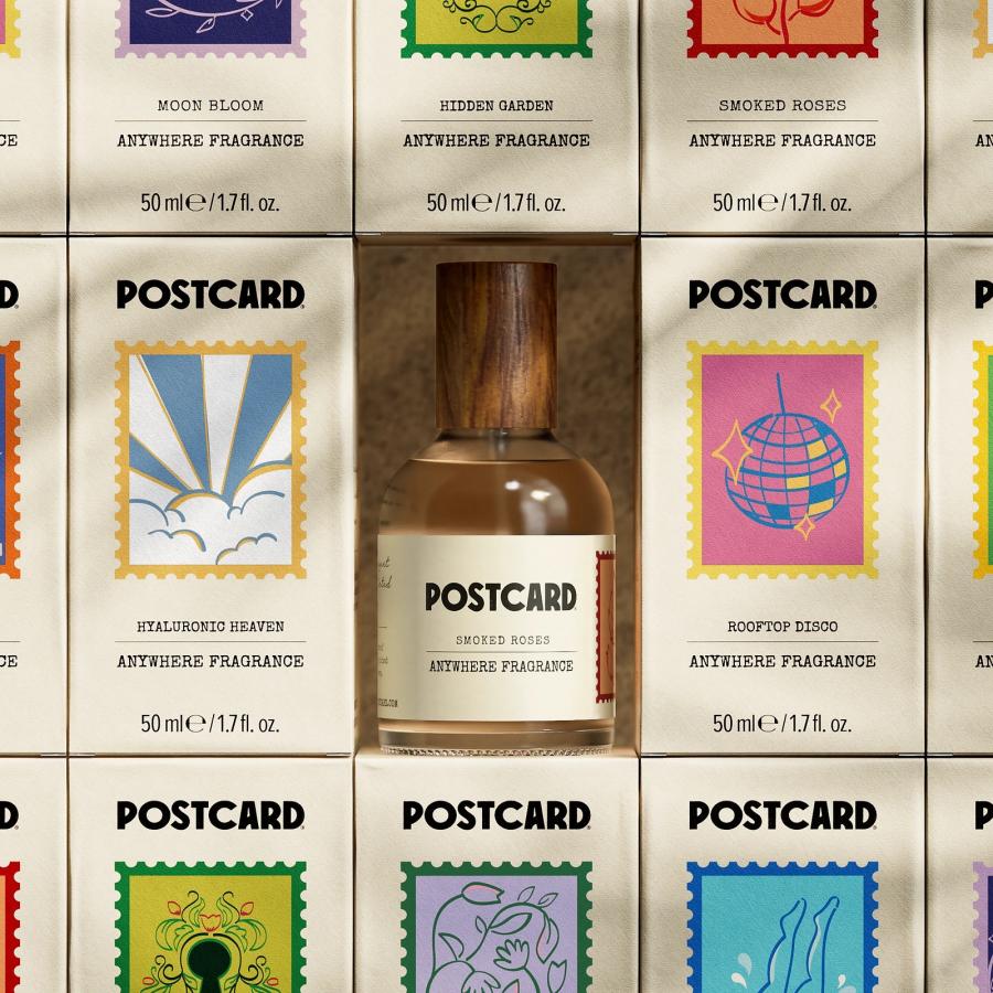Postcard packaging design system overview grid with wordmark and typography specimen — best of the week