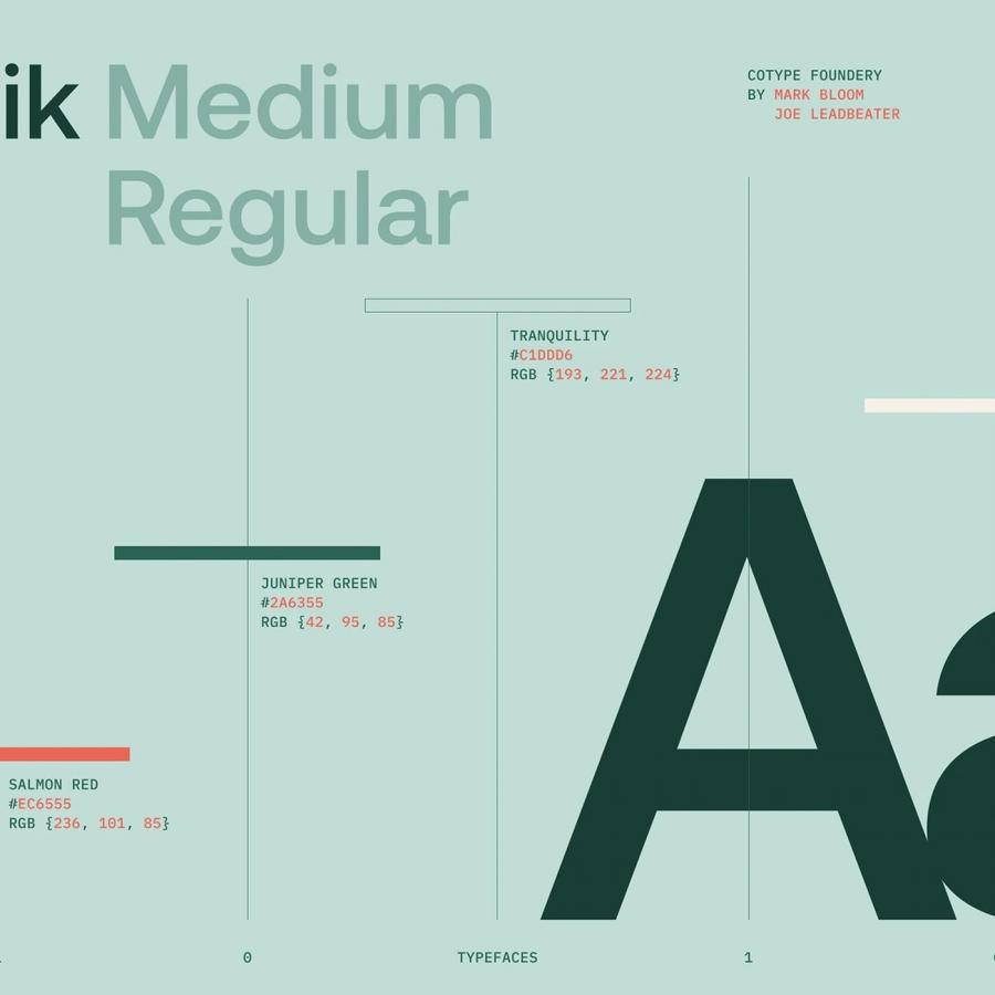 Crezco ui/ux design typography specimen displaying Aeonik by CoType Foundry alongside brand color palette swatches by tubik studio