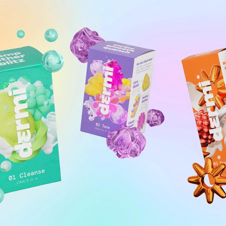 Dermi packaging design brand board featuring outer carton boxes and centered logo by Robot Food