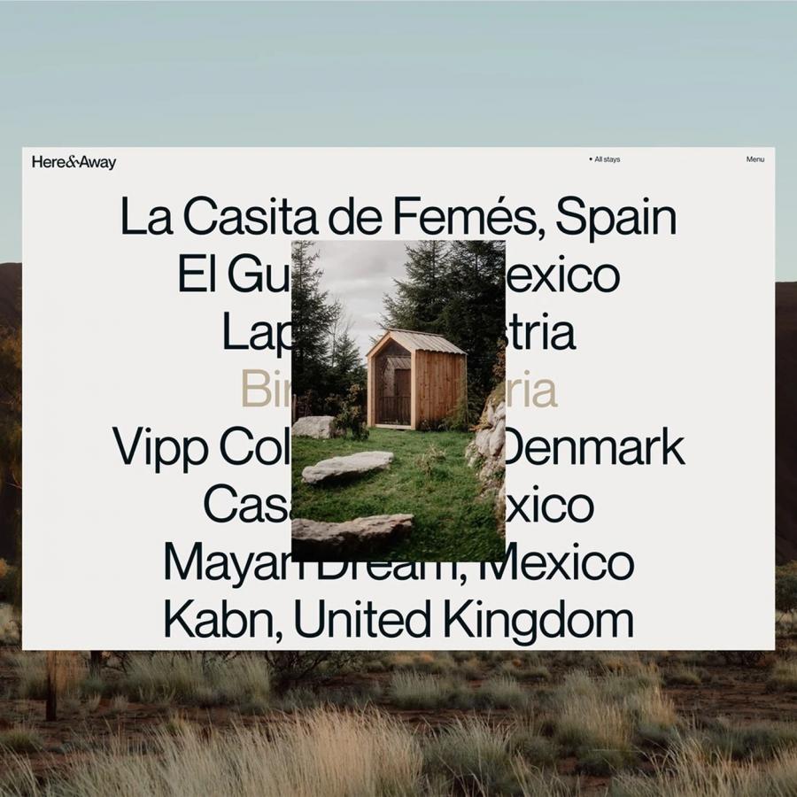 here away web design full-bleed destination photography navigation