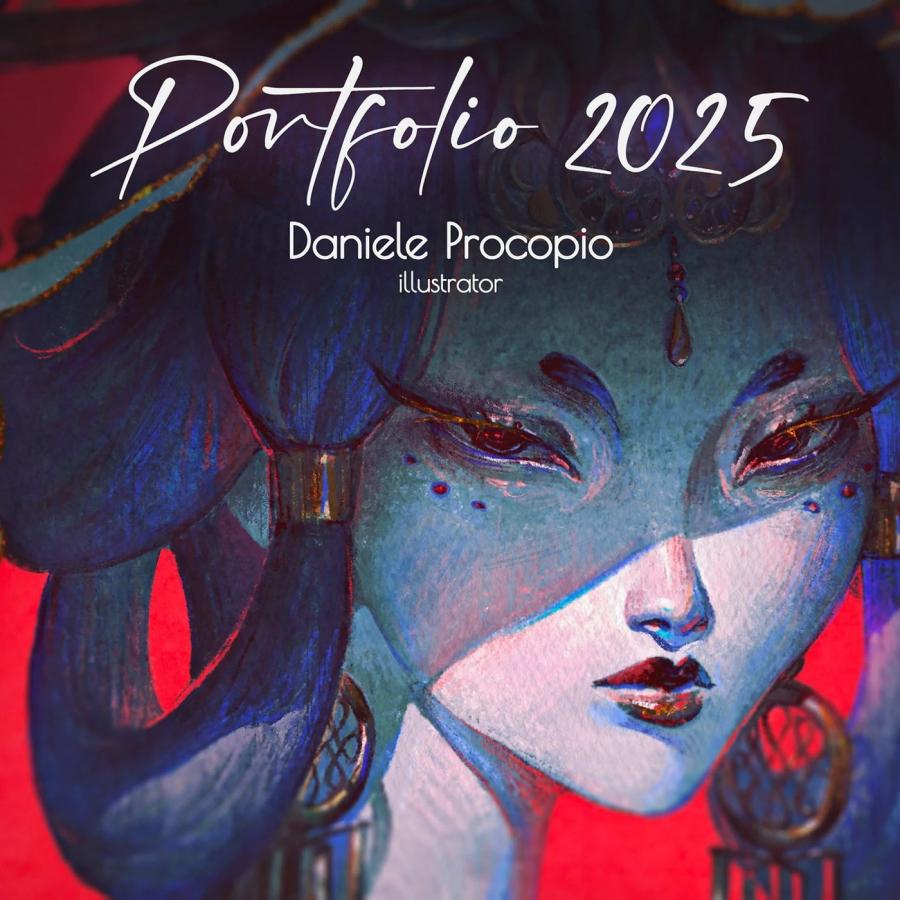 digital illustration portfolio featuring Turandot character portrait with pencil texture