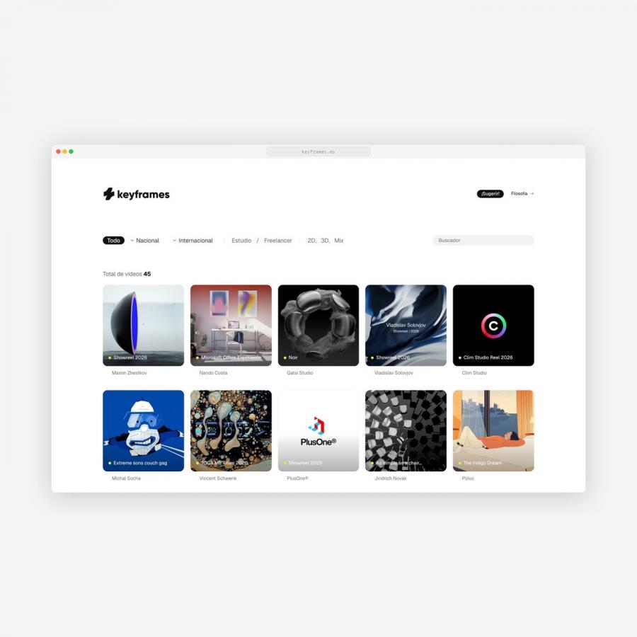 Keyframes homepage directory and modular filter interface in web design