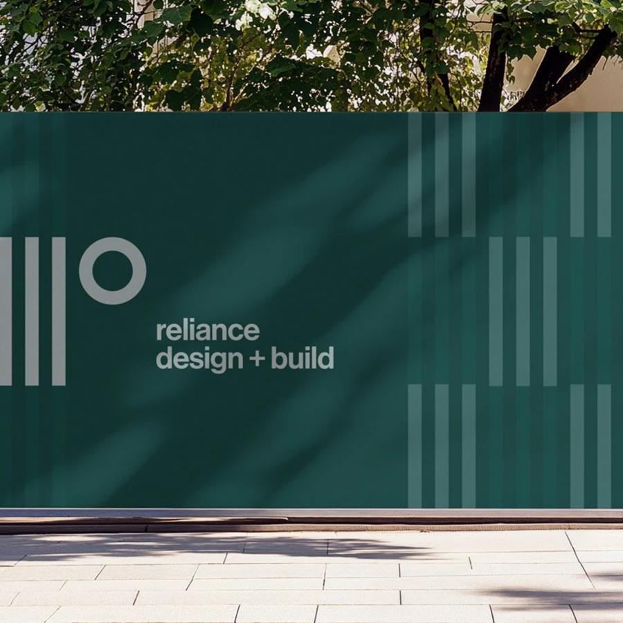 Reliance brand identity architectural home exterior with tree and structural lines