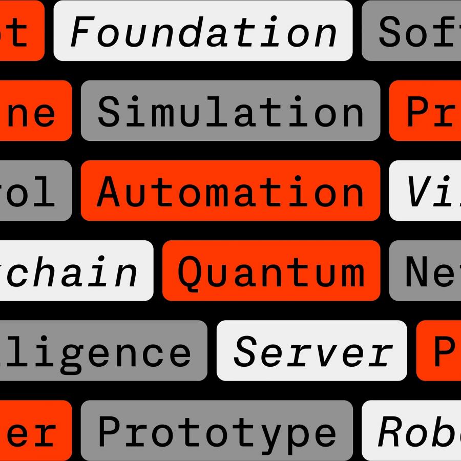 Server Mono Regular and Slanted pill badge grid in vermilion, grey, and off-white on black — typography by Blaze Type