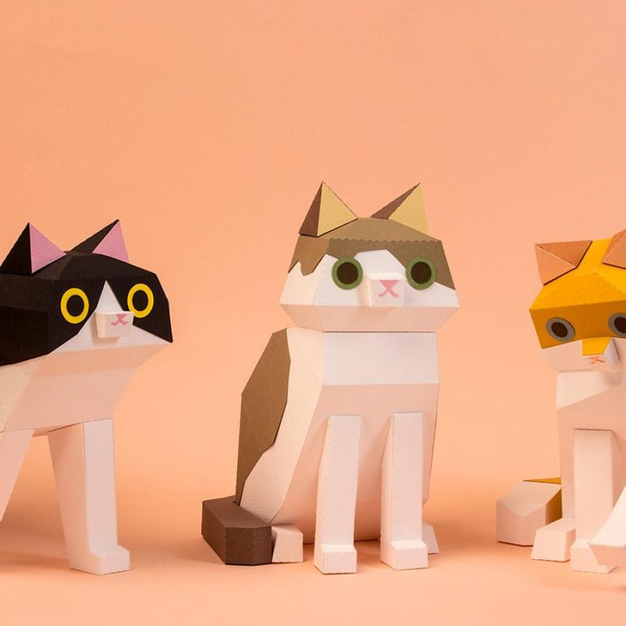 Kitten Paper Kits 3D paper cat sculptures design by Estudio Guardabosques