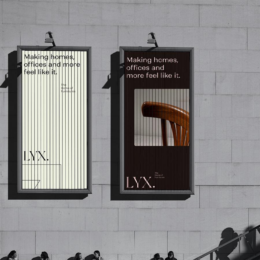 LYX branding architectural billboard posters on stone facade